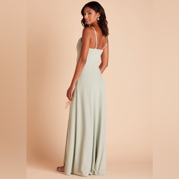 Birdy Grey Ash Crepe Sage Green Cowl Neck Slit Bridesmaid Dress Gown EUC Size S - Picture 2 of 12